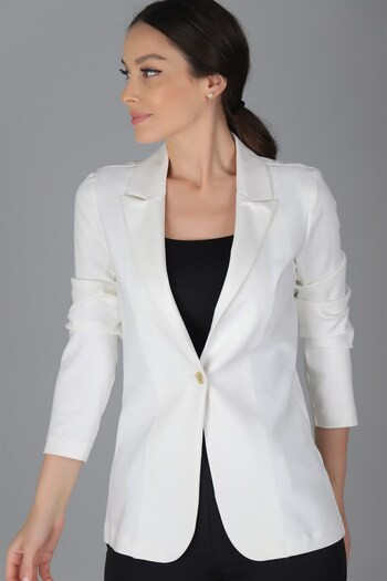 SWEETNESS Women's White Single Button Jacket