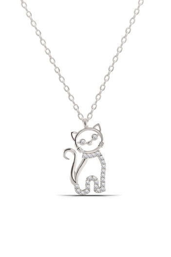 Parmas Design Kedi Tasarım 925 Ayar Gümüş Kadın Kolye