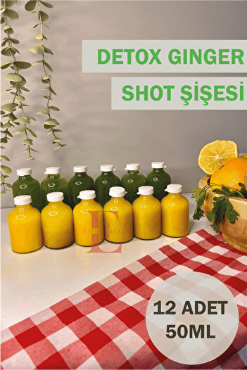 Durucam 20 Pieces Glass Ginger Shot Detox Bottle with Leak-Proof Plastic Lid Multi-Purpose 50ml