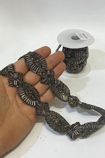 Hayalperest boncuk Anthracite Gray Oval Accessory - Iron-On Stone, Beaded Strip