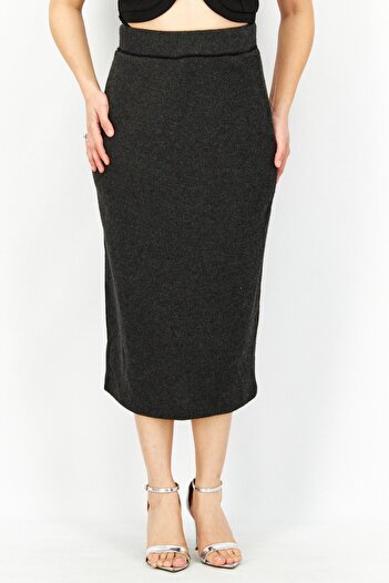Esprit Women Knitted Pull On Midi Skirt, Charcoal