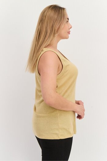 Esprit Women Scoop Neck Sleeveless Metallic Tank Top, Beige