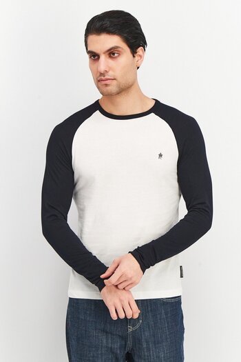 French Connection Men Crew Neck Long Sleeves Brand Logo T-Shirt, White