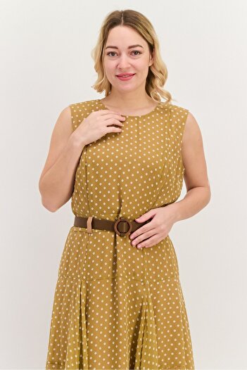 Calvin Klein Women Belted Handkerchief Hem Midi Dress, Camel