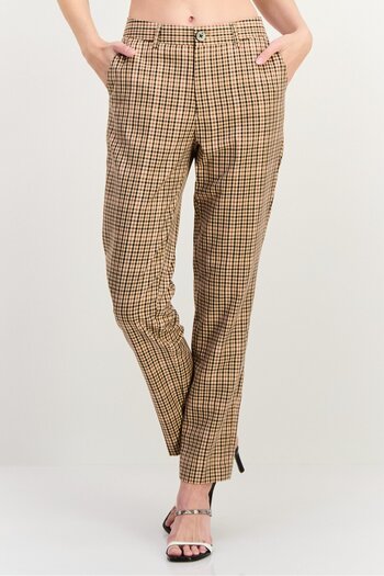 Scotch & Soda Women Regular Fit Checkered straight Leg Pants, Beige