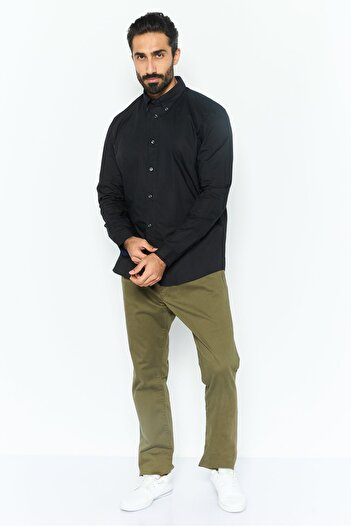 Esprit Men Regular Fit Plain Long Sleeves Casual Shirt, Black