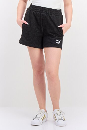 Puma Women Sportswear Fit Brand Logo Outdoor Shorts, Heather Black