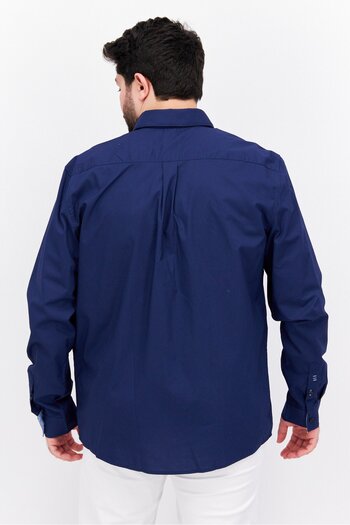 Esprit Men Regular Fit Plain Long Sleeves Casual Shirt, Navy Blue