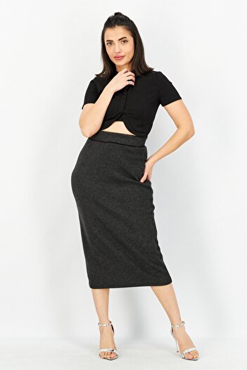 Esprit Women Knitted Pull On Midi Skirt, Charcoal
