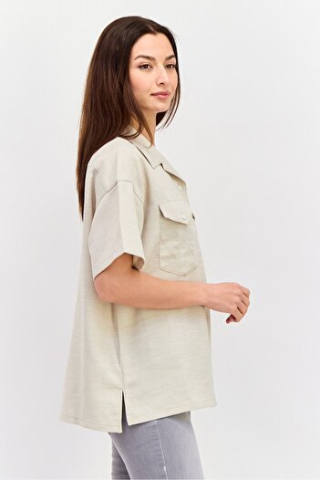 WRANGLER Women Regular Fit Solid Short Sleeves Casual Shirt, Beige