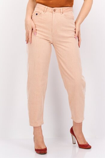 Scotch & Soda Women Regular Fit High Rise Textured Straight Leg Pant, Peach