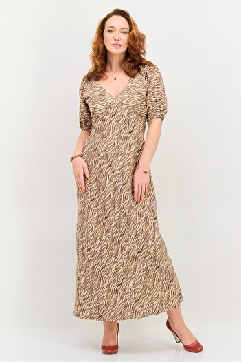 Scotch & Soda Women Animal Print Open Back Maxi Dress, Beige Combo