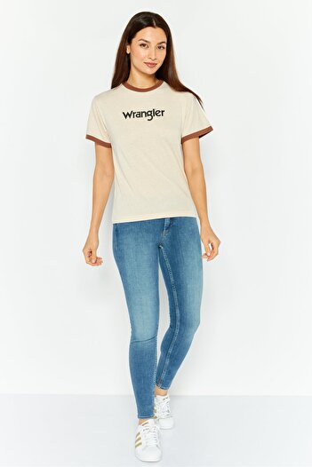 WRANGLER Women Crew Neck Short Sleeve Brand Logo T-Shirt, Beige