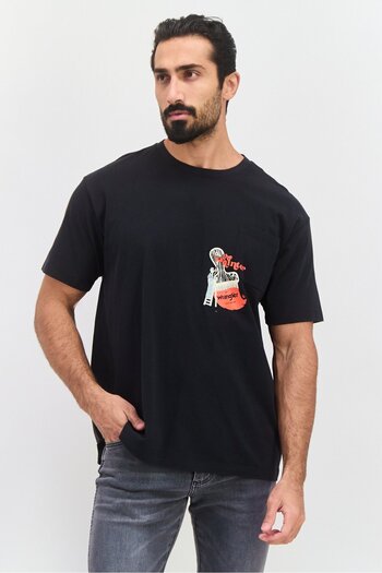 WRANGLER Men Crew Neck Short Sleeve Graphic Printed T-Shirt, Black