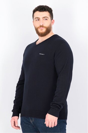 Hackett Men V-neck Long Sleeves Knit Sweater, Black