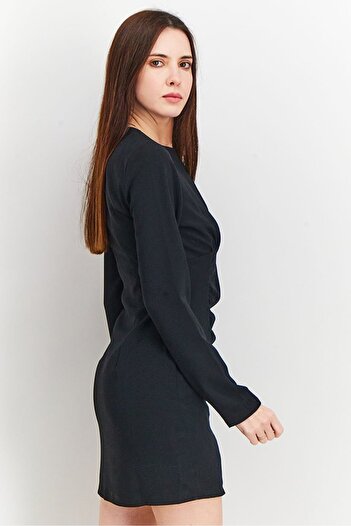 NA-KD Women Cut Out Gathered Long Sleeve Mini Dress, Black