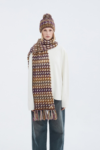 Nordbron Soft Winter Acrylic Cherly with Purple Tassel Detail - Women's Shawl Textured Scarf