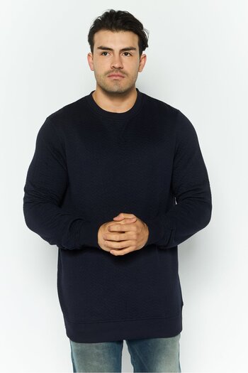 Threadbare Men Crew Neck Long Sleeve Textured Sweatshirt, Navy