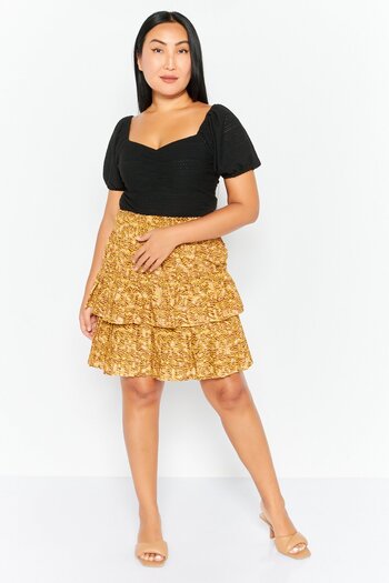 Scotch & Soda Women Allover Print Smocked Mini Skirt, Beige