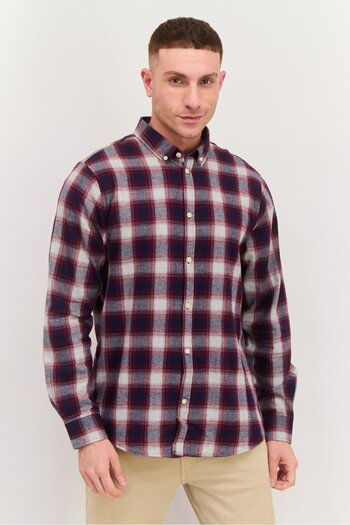 Threadbare Men Regular Fit Checkered Long Sleeves Casual Shirt, Navy