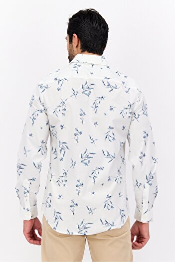 Perry Ellis Men Stretch Fit Floral Print Long Sleeve Casual Shirt, White Combo