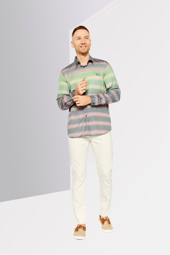 Diesel Men Regular Fit Long Sleeve Stripe Casual Shirts, Grey