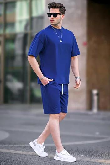 Madmext Navy Blue Basic Men's Shorts Set 6377