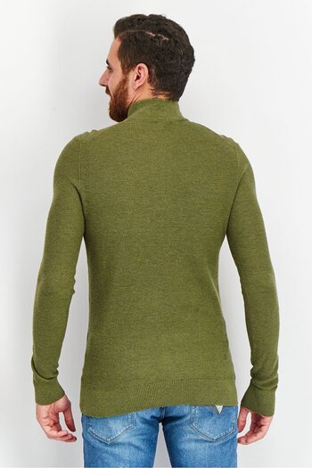 Michael Kors Men Quarter Zip Long Sleeves Textured Sweater, Green