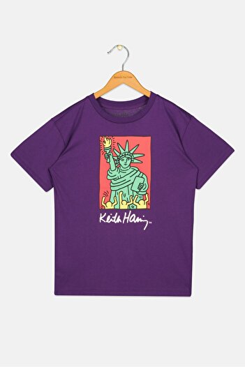 Keith Haring Kids Girl Graphic Printed Top, Purple Combo