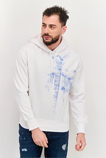 Esprit Men Hooded Graphic Print Long Sleeves Sweatshirt, White Combo