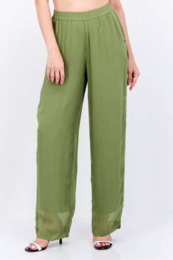 Scotch & Soda Women Wide Leg Textured Pull On Pants, Olive