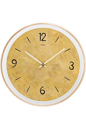 AMS Wall Clock 9627, Quartz, Gold, Analogue, Modern