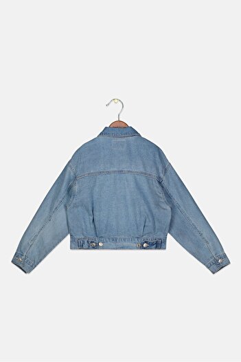 Levi's Kids Boy Pointed Collar Long Sleeves Washed Jacket Shirt, Blue