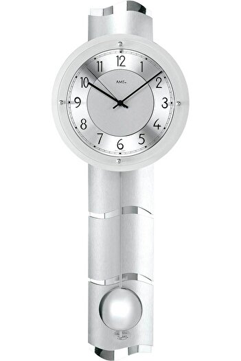 AMS Wall Clock 5215, Quartz, Silver, Analogue, Modern