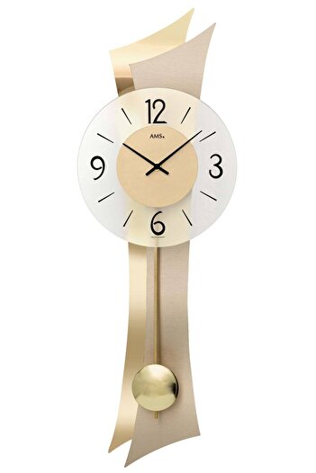 AMS Wall Clock 7427, Quartz, Gold, Analogue, Modern