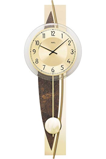 AMS Wall Clock 7453, Quartz, Gold, Analogue, Modern