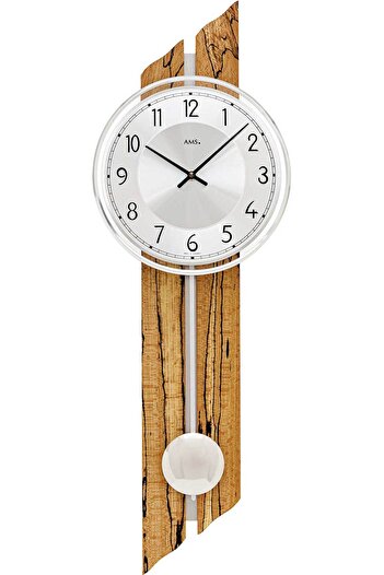 AMS Wall Clock 7468, Quartz, Silver, Analogue, Modern