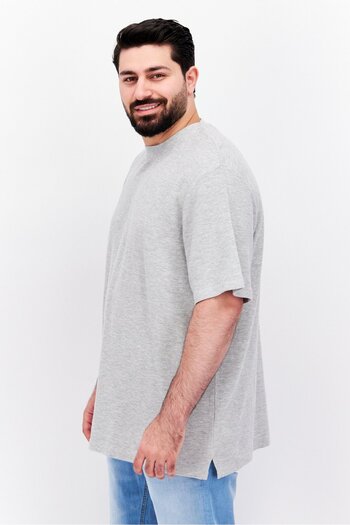 Esprit Men Crew Neck Short Sleeve Textured T Shirt, Heather Grey