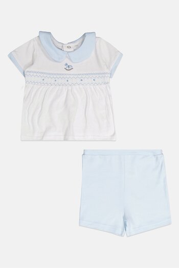 Rock A Bye Baby Boutique Toddlers Girl 2 Piece Embroidered Top With Shorts, Blue