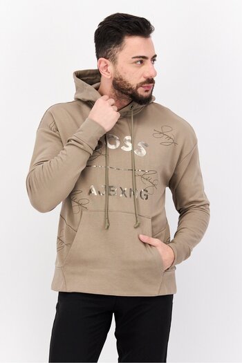 Hugo Boss Men Graphic Long Sleeves Hoodie, Light Tan