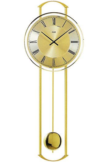 AMS Wall Clock 7083, Quartz, Gold, Analogue, Modern