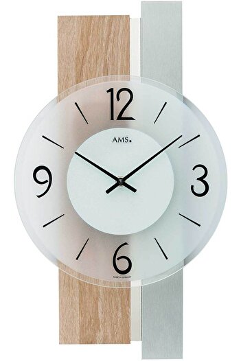 AMS Wall Clock 9554, Quartz, Silver, Analogue, Modern
