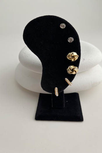 Modex Gold Color Pearl Detail Multiple Earrings Set