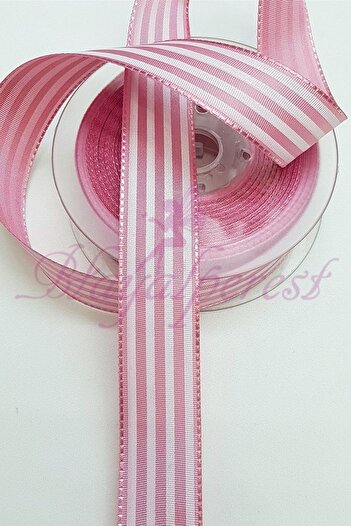 Hayalperest boncuk Baby Pink Stripe Printed Taffeta Ribbon 2.5cm