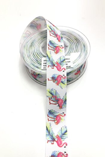 Hayalperest boncuk Flamingo Patterned Grosgrain Ribbon 2.5 cm 1 Piece