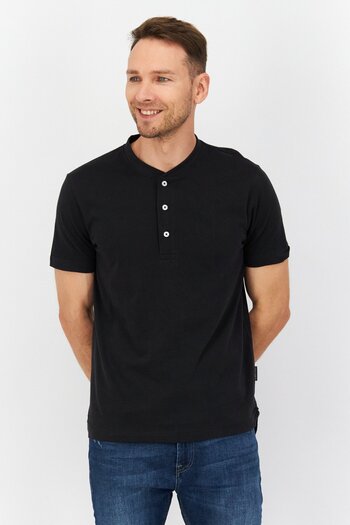 Vince Camuto Men Round Neck Short Sleeves Plain Henley Shirt, Black