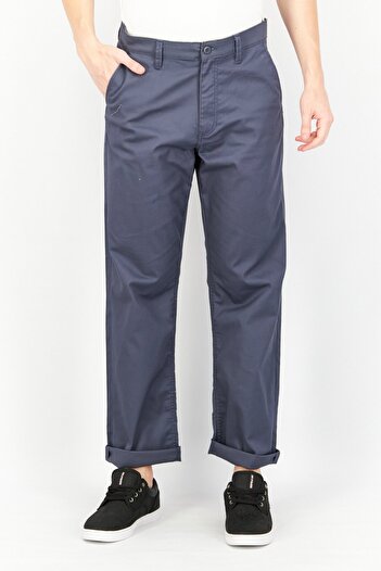 CELIO Men Loose Fit Solid Non Stretch Chino Pants, Slate Blue