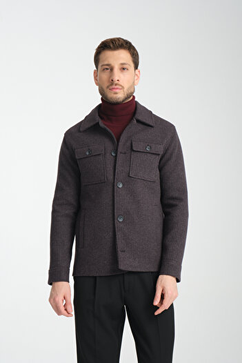 Frappoli Diena Men's Melange Black Ribbed Premium Slim Fit Cover Pocket Jacket Coat