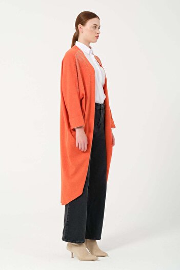 Hatun Atila Hatunatila Oversize Orange Hera Poncho with Stone Detail 8555