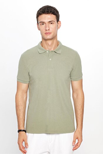Tudors Men's Slim Fit Slim Fit Cotton Soft Textured Cool Holding Fabric Plain Pique Khaki Polo Collar T-Shirt